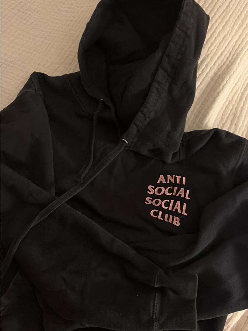 Anti Social Social Club Black Zip-Up Sweater with Pink Logo